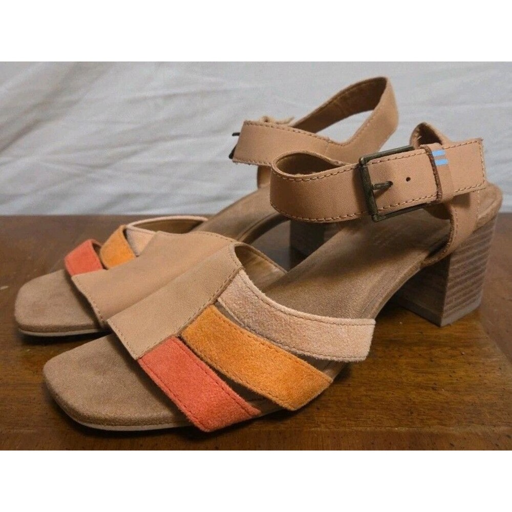 Toms Womans Sandals Size 9 M Estella Honey Leather/Sunrise Multicolor Suede
